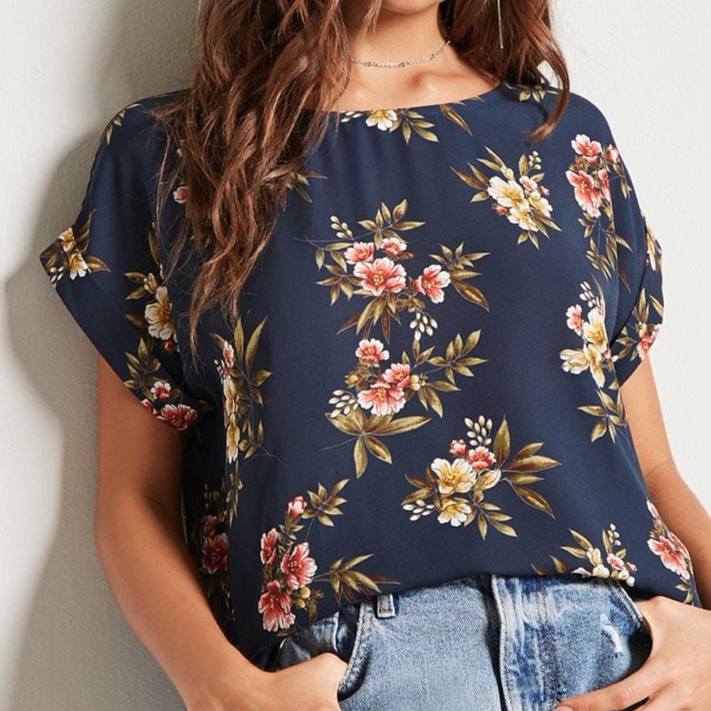 Forever21 Semi-Sheer Floral Print Top